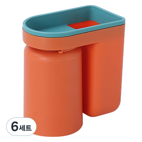 무타공 벽걸이 칫솔꽂이 양치컵, 오렌지, 6세트