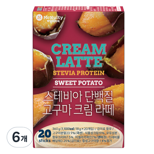 맥널티커피 스테비아 단백질 고구마 크림 라떼, 6개, 20개입, 18g