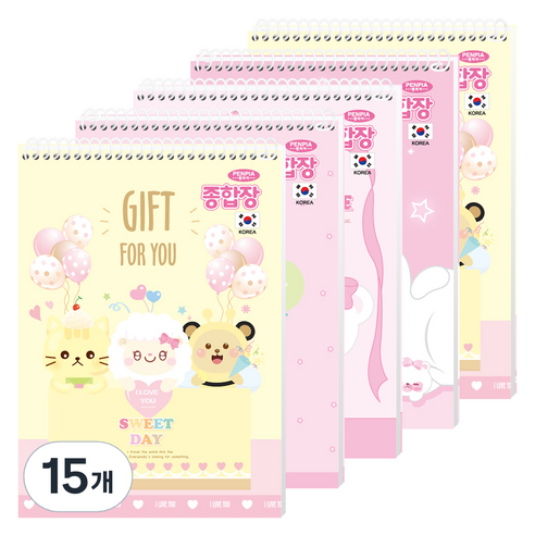 펜피아 3000 무선 여아용 종합장, 랜덤 발송, 15개