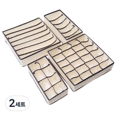 마켓플랜 다용도 속옷 정리함 4종 세트, 아이보리, 2세트