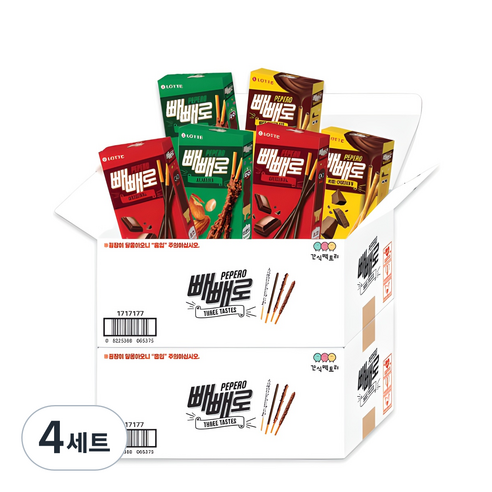 빼빼로 간식팩토리 선물세트, 4세트, 오리지날 2p + 아몬드 2p + 누드초코 2p