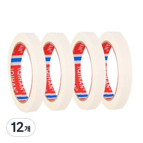 iQIHAN 다다 칼라 마스킹테이프 흰색 15 mm x 20 m, 12개