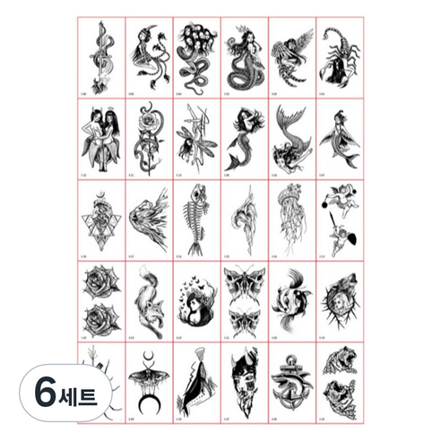 포커머스 헤나 타투 스티커 미니 30종 세트, 6세트, I타입