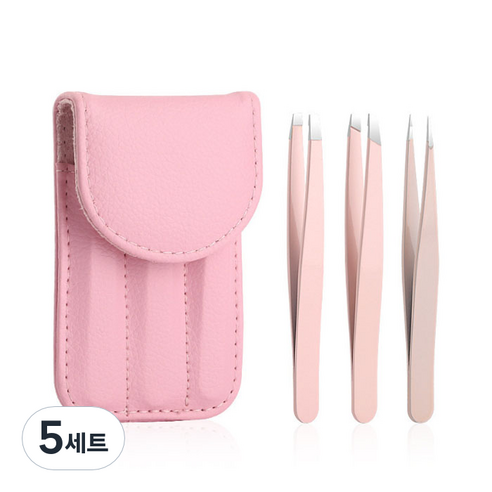 뷰티파워 고급 쪽집게 핀셋 3종 세트, 핑크, 5세트