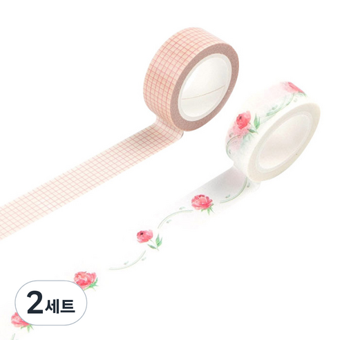 라이프포인트 라이프스타일 디자인마스킹테이프 세트 15 mm x 7 m, 02격자, 09장미, 2세트