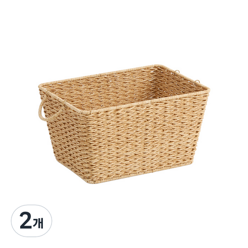 하우스레시피 PP라탄 손잡이 바스켓, 베이지, 2개