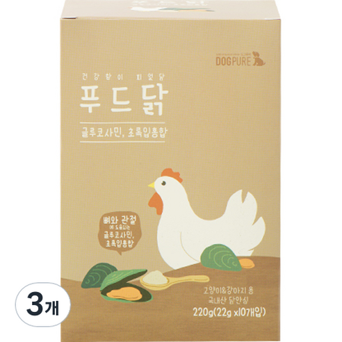 도그퓨어 강아지 고양이 푸드닭 간식 22g x 10p, 초록 입홍합, 220g, 3개