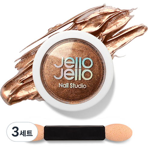 젤로젤로 젤네일 아트 엣지빔 미러 파우더 글리터 + 브러쉬 세트, 3세트, JP03 골드브론즈(글리터)
