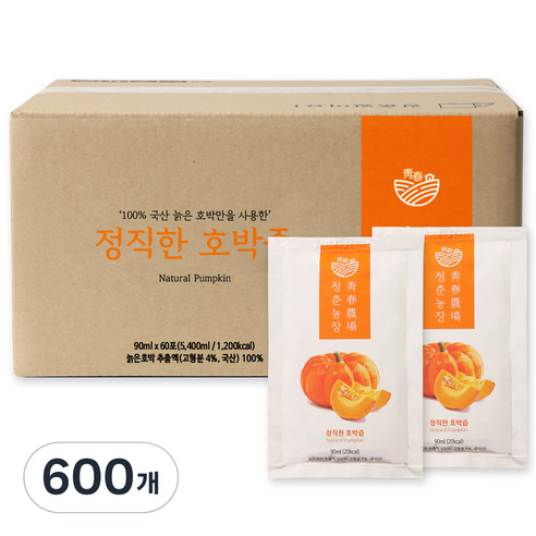 청춘농장 정직한 늙은 호박즙, 90ml, 600개