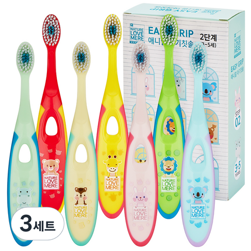 네이쳐러브메레 이지그립 애니멀 아기 칫솔 2단계, 혼합색상, 7개입, 3세트