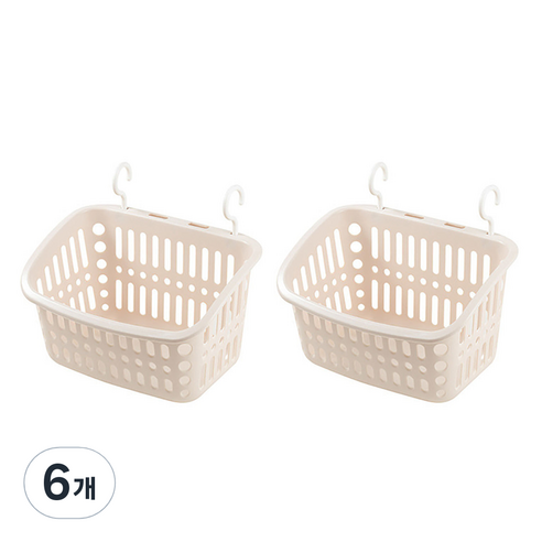 행복앤 걸이식 수납 다용도 바구니, 아이보리, 6개