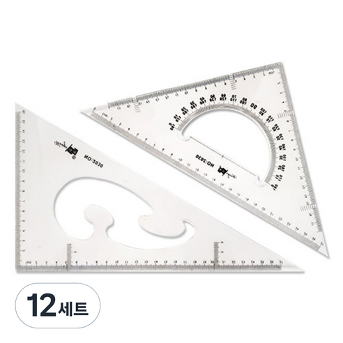 블루마토 삼각자 2종 세트 1 NO.2030, 혼합 색상, 12세트