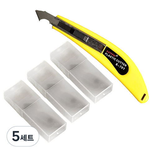 모나코올리브 아크릴 커터 컷팅 칼 + 기본칼날 3p + 추가칼날 30p 세트, 노랑(칼), 5세트