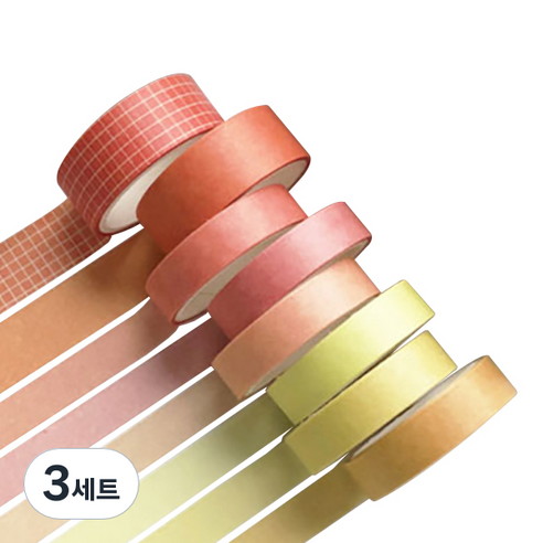 미빌 문구 베이직 패턴 마스킹 테이프 8종 세트, 옐로우, 3세트