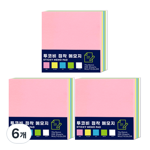 투코비 점착메모지 75 x 76 mm 225p, 5색혼합, 6개