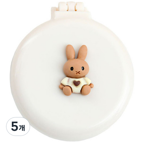 로새 마카롱 곰돌이와 토끼 에어 쿠션 거울 빗, 앉은 토끼 화이트, 5개