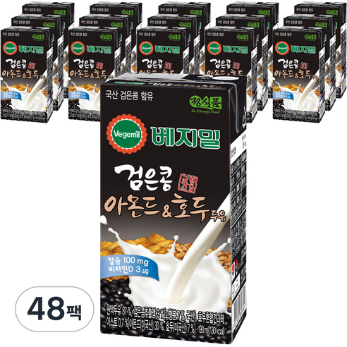 베지밀 검은콩 아몬드&호두 두유, 190ml, 48개