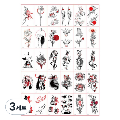 포커머스 헤나 타투 스티커 미니 30종 세트, 3세트, L타입