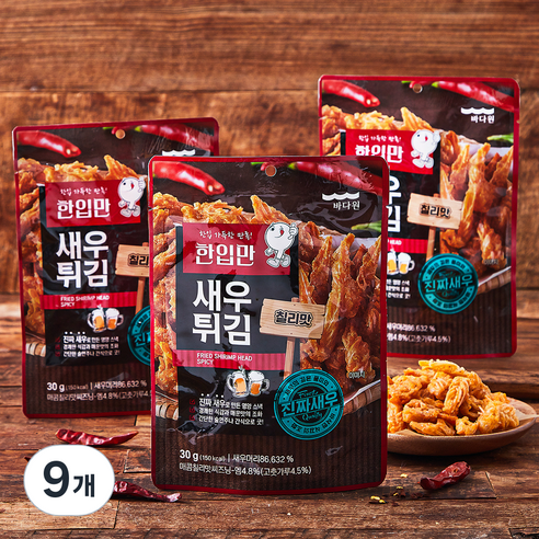 바다원 한입만 새우머리튀김 칠리맛, 30g, 9개