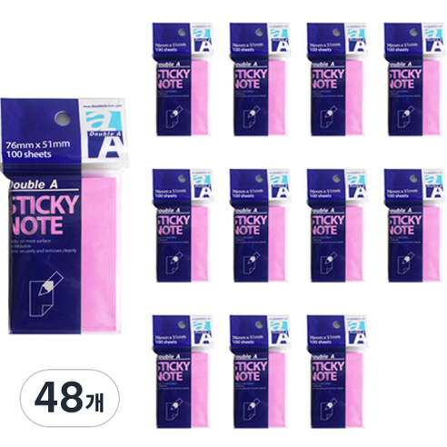 더블에이 스티키 노트 76 x 51 mm, 48개, 네온마젠타