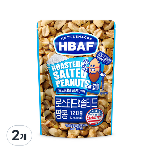 크레이지피넛 HBAF 넛츠 앤 스낵스 로스티드 앤 솔티드 땅콩, 2개, 120g Best Top5