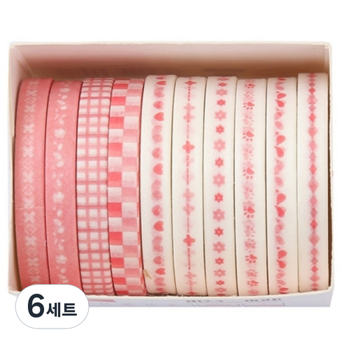 셀링뉴 아트스핀 울타리 다꾸 마스킹 종이 테이프 10종 세트 5mm x 2m, 복숭아빛, 6세트