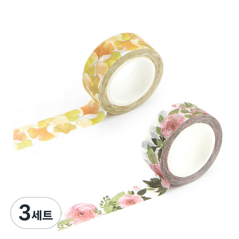 라이프포인트 내츄럴 일러스트 마스킹 테이프 11동백나무 세트, 11동백나무, 17은행나무, 3세트