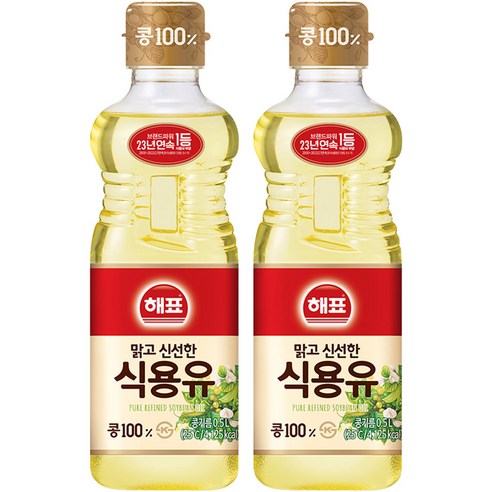 해표 식용유, 500ml, 2개