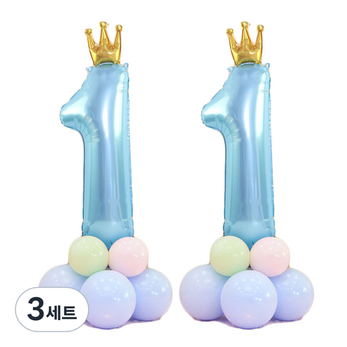 왕관 숫자 기둥 풍선세트, 블루(왕관숫자), 3세트