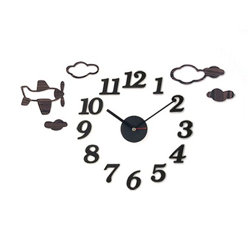 DIY 벽시계 클래식, 비행기와 구름(블랙)