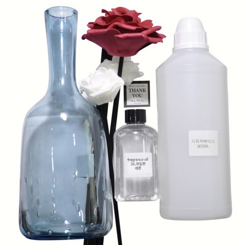 디퓨저KIT 버블꽃병 레드로즈, 과일향 레몬, 1.3L
