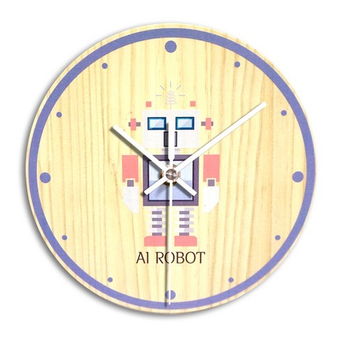소나무 고급 인테리어 벽시계 원형 로봇 둘레점, 혼합 색상