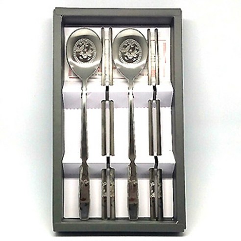테이블아트 국산 십장생 학 수저선물 2인세트, 4p (숟가락 2p, 젓가락 2p), 1세트
