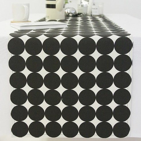 바이지미 빈티지 도트 테이블러너, 블랙, 2인 (130 x 40cm)