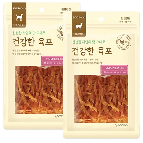 굿데이 반려견용 건강한 육포, 미니닭가슴살 맛, 2개