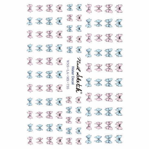 네일스케치 워터데칼, 블루핑크 리본, 1개