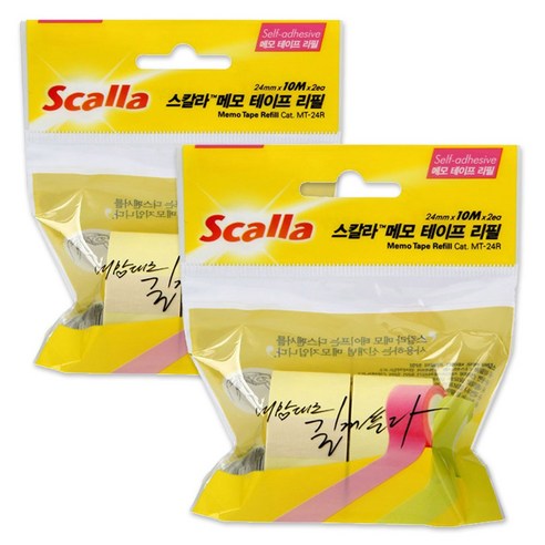 Scalla 메모테이프 리필 MT-24R, 2개, 노랑, 노랑