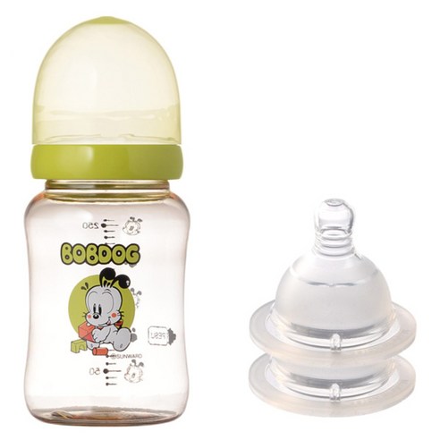 리틀밥독 PESU 유꼭지젖병 260ml 젖꼭지 2개입, 2단계(0~3개월), 그린