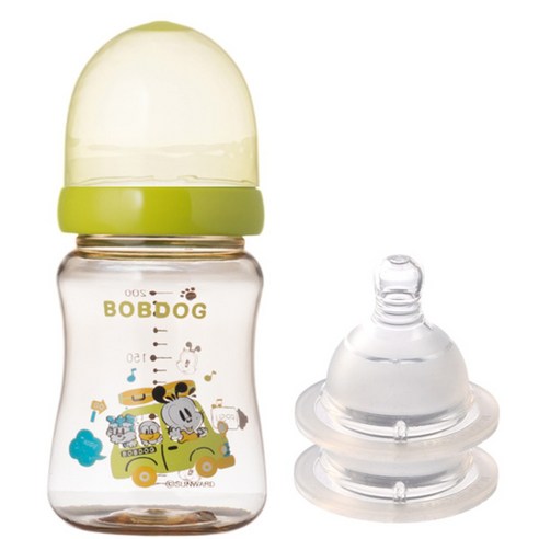 리틀밥독 PPSU 유꼭지젖병 200ml 젖꼭지 2개입, 3단계(3~6개월), 그린