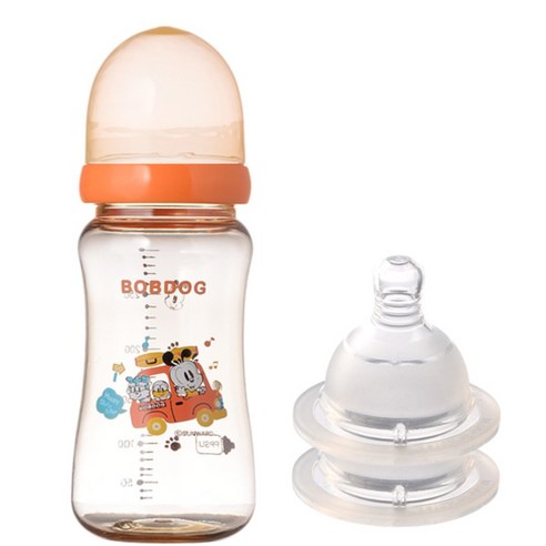 리틀밥독 PPSU 유꼭지젖병 300ml 젖꼭지 2개입, 1단계(신생아), 오렌지