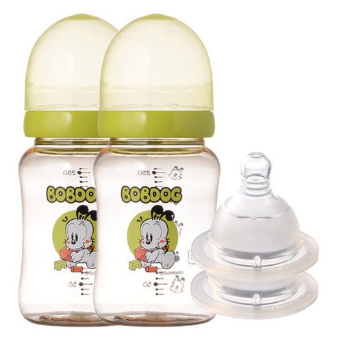 리틀밥독 PESU 유꼭지젖병 트윈팩 260ml 젖꼭지 2개입, 2단계(0~3개월), 그린