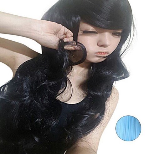 데일리가발 하라주쿠 코스프레 애니메이션 가발 패션 가발 긴 곱슬 머리 색 가발 8 하늘색, 1세트