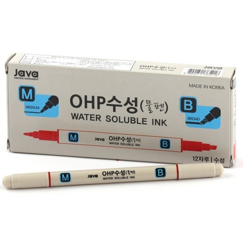 자바펜 OHP수성펜 M앤B, 빨강, 12개