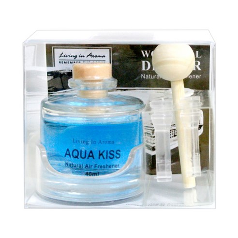 리빙인아로마 차량용 우드볼 디퓨저 40ml, 아쿠아키스