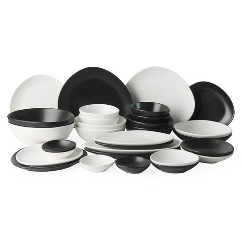 에라토 패블 4인 그릇세트 30p, 블랙&화이트, 볼 3종 10p + 접시 3종 6p + 찬기 4종 10p + 롱디쉬 2종 4p