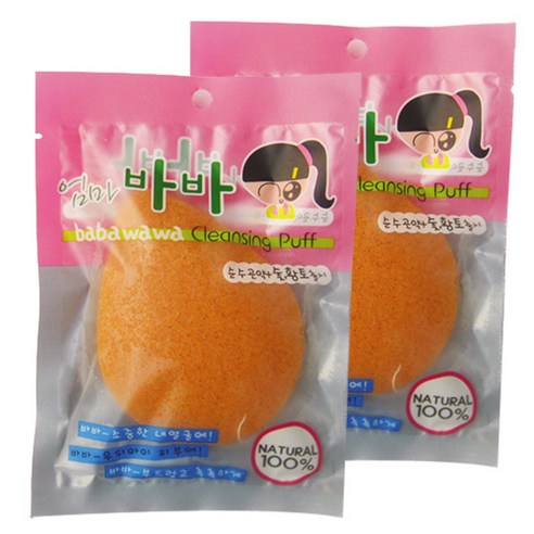 엄마바바 물방울 유아 목욕스펀지, 황토, 2개입