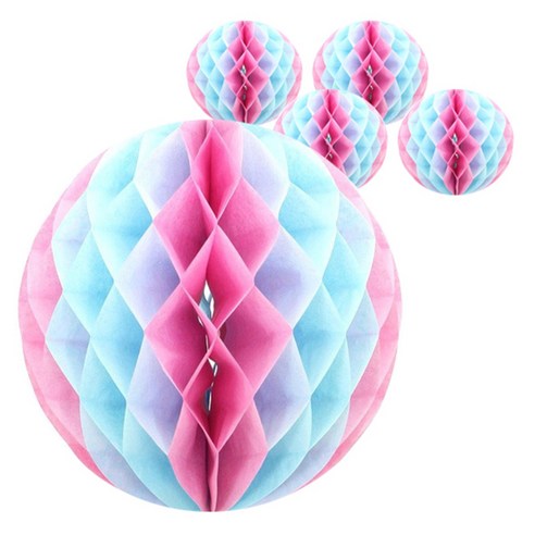 파티팡 허니컴볼 모빌 장식 5p, 핑크앤블루
