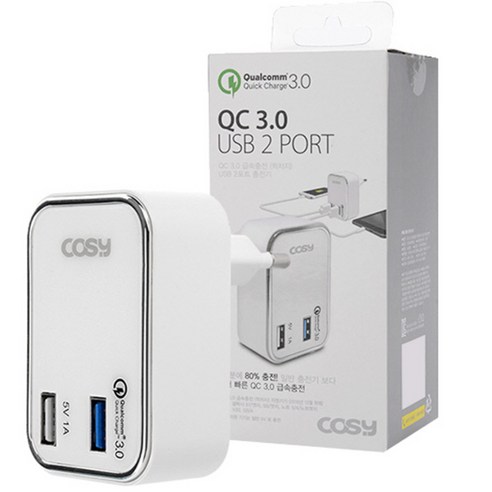 COSY QC3.0 급속충전 USB 2포트 충전기, 1개