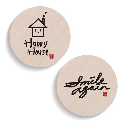 1AM 캘리그라피 Happy House 도어사인 원형세트, Happy House, smile again