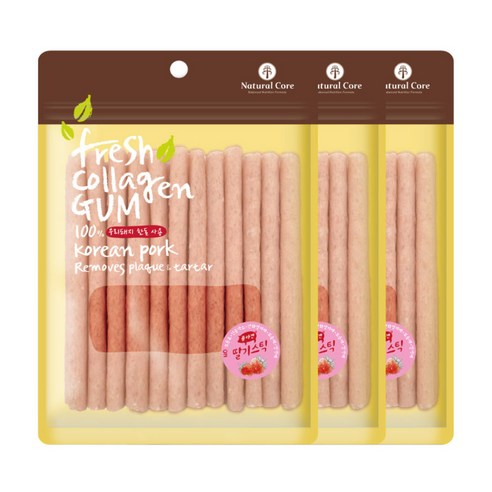 네츄럴코어 애견용 프레쉬 콜라겐 스틱 20P, 딸기 맛, 3개입
